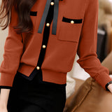 Casual Versatile Crew Neck Drawstring Cardigan