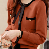 Casual Versatile Crew Neck Drawstring Cardigan