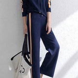 Casual Minimalist Hooded Long-Sleeve Top Knitted Set