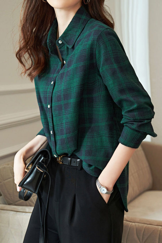 Casual Versatile Brushed Plaid Shirt - liwisi