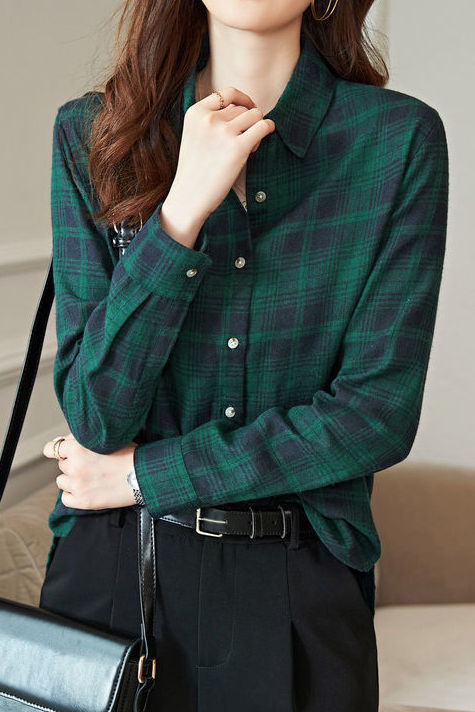 Casual Versatile Brushed Plaid Shirt - liwisi