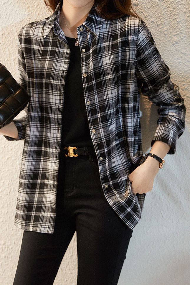 Casual Versatile Brushed Plaid Shirt - liwisi
