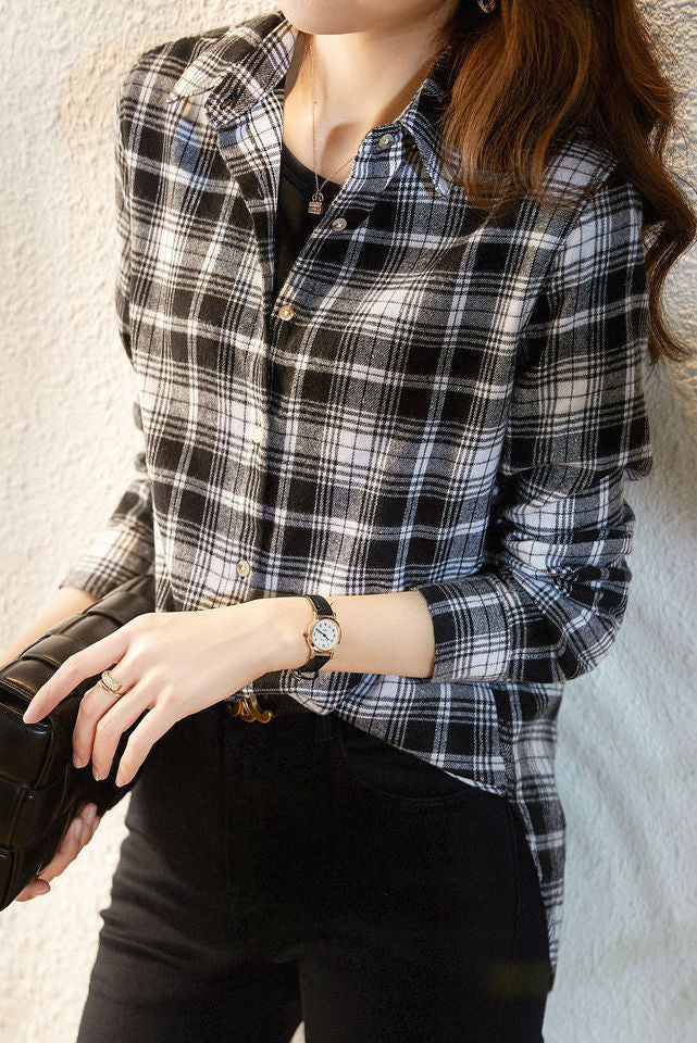 Casual Versatile Brushed Plaid Shirt - liwisi