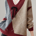 Casual Retro V-Neck Argyle Knitted Pullover - liwisi