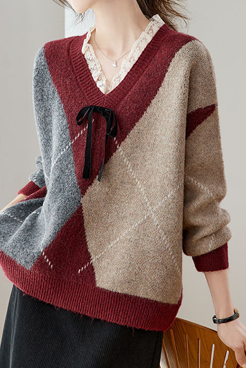 Casual Retro V-Neck Argyle Knitted Pullover - liwisi
