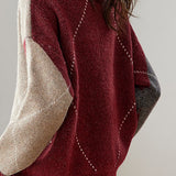 Casual Retro V-Neck Argyle Knitted Pullover - liwisi