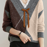Casual Retro V-Neck Argyle Knitted Pullover - liwisi