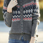 Casual Retro Color-Block Long-Sleeve Knitted Cardigan - liwisi