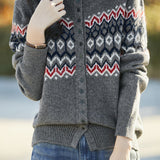 Casual Retro Color-Block Long-Sleeve Knitted Cardigan - liwisi