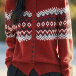 Casual Retro Color-Block Long-Sleeve Knitted Cardigan - liwisi