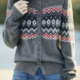 Casual Retro Color-Block Long-Sleeve Knitted Cardigan - liwisi