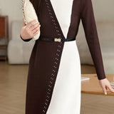 Casual Temperament Color-Block Knitted Dress