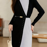 Casual Temperament Color-Block Knitted Dress