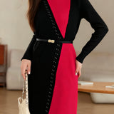 Casual Temperament Color-Block Knitted Dress