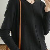 Casual Minimalist Pullover Solid-Color Long-Sleeve Knitted Top - liwisi