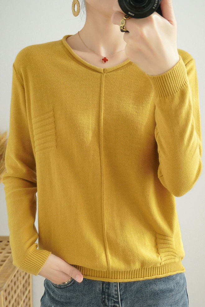 Casual Minimalist Pullover Solid-Color Long-Sleeve Knitted Top - liwisi