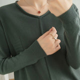 Casual Minimalist Pullover Solid-Color Long-Sleeve Knitted Top - liwisi