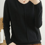 Casual Minimalist Pullover Solid-Color Long-Sleeve Knitted Top - liwisi