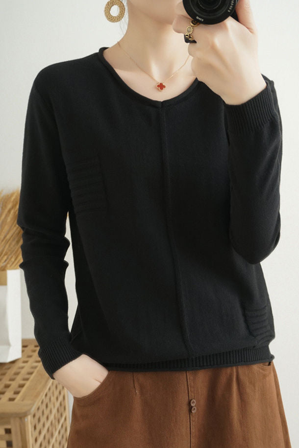Casual Minimalist Pullover Solid-Color Long-Sleeve Knitted Top - liwisi