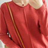 Casual Minimalist Pullover Solid-Color Long-Sleeve Knitted Top - liwisi