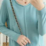 Casual Minimalist Pullover Solid-Color Long-Sleeve Knitted Top - liwisi