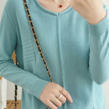 Casual Minimalist Pullover Solid-Color Long-Sleeve Knitted Top - liwisi