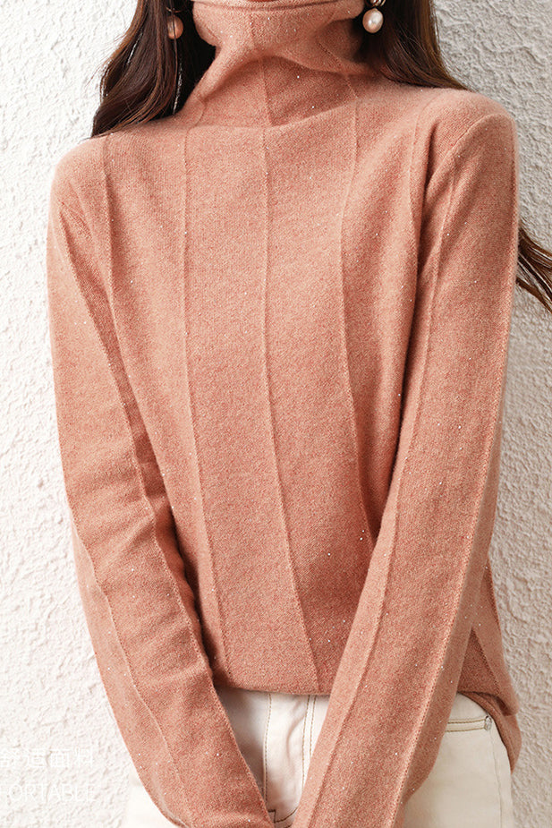 Casual High-Neck Solid-Color Ribbed Lurex Knitted Top - liwisi