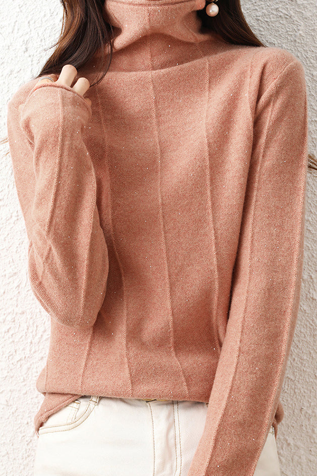 Casual High-Neck Solid-Color Ribbed Lurex Knitted Top - liwisi