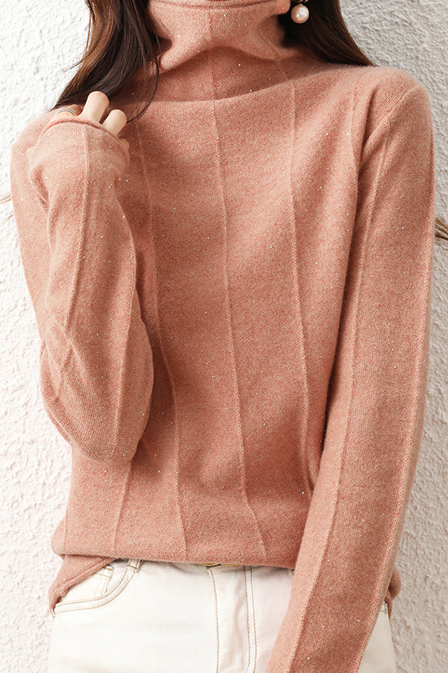 Casual High-Neck Solid-Color Ribbed Lurex Knitted Top - liwisi