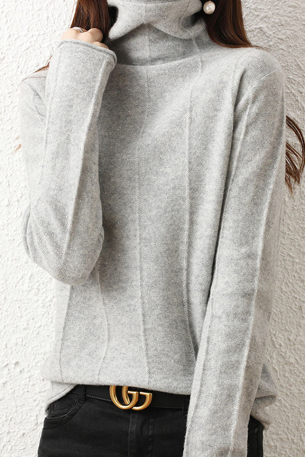 Casual High-Neck Solid-Color Ribbed Lurex Knitted Top - liwisi