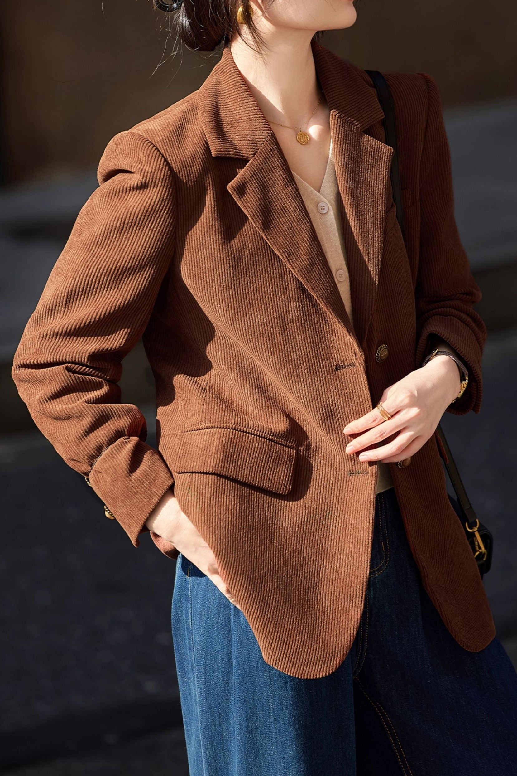 Casual Commuter Corduroy Long-Sleeve Regular-Shoulder Suit Jacket - liwisi