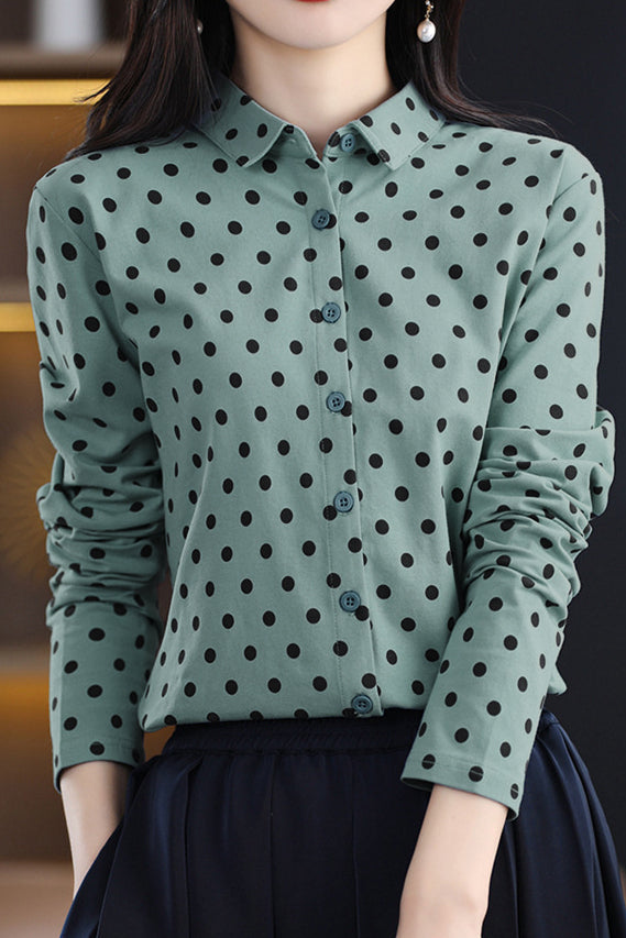 Casual Versatile Polka Dot Long-Sleeve Lapel Shirt - liwisi