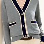 Casual Color-Block V-Neck Knitted Cardigan - liwisi