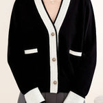 Casual Color-Block V-Neck Knitted Cardigan - liwisi
