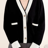 Casual Color-Block V-Neck Knitted Cardigan - liwisi