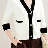 Casual Color-Block V-Neck Knitted Cardigan - liwisi