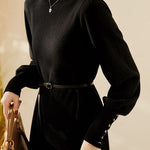 Minimalist Warm Half-High Neck Tie Knitted Dress - liwisi
