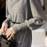 Minimalist Warm Half-High Neck Tie Knitted Dress - liwisi