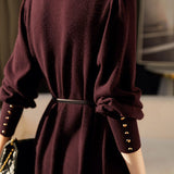 Minimalist Warm Half-High Neck Tie Knitted Dress - liwisi