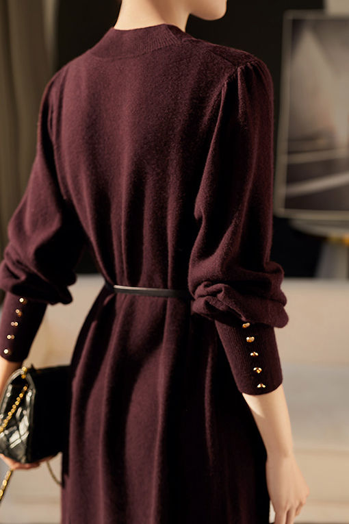 Minimalist Warm Half-High Neck Tie Knitted Dress - liwisi