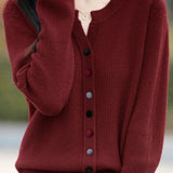 Casual Color-Block Button V-Neck Knitted Cardigan - liwisi