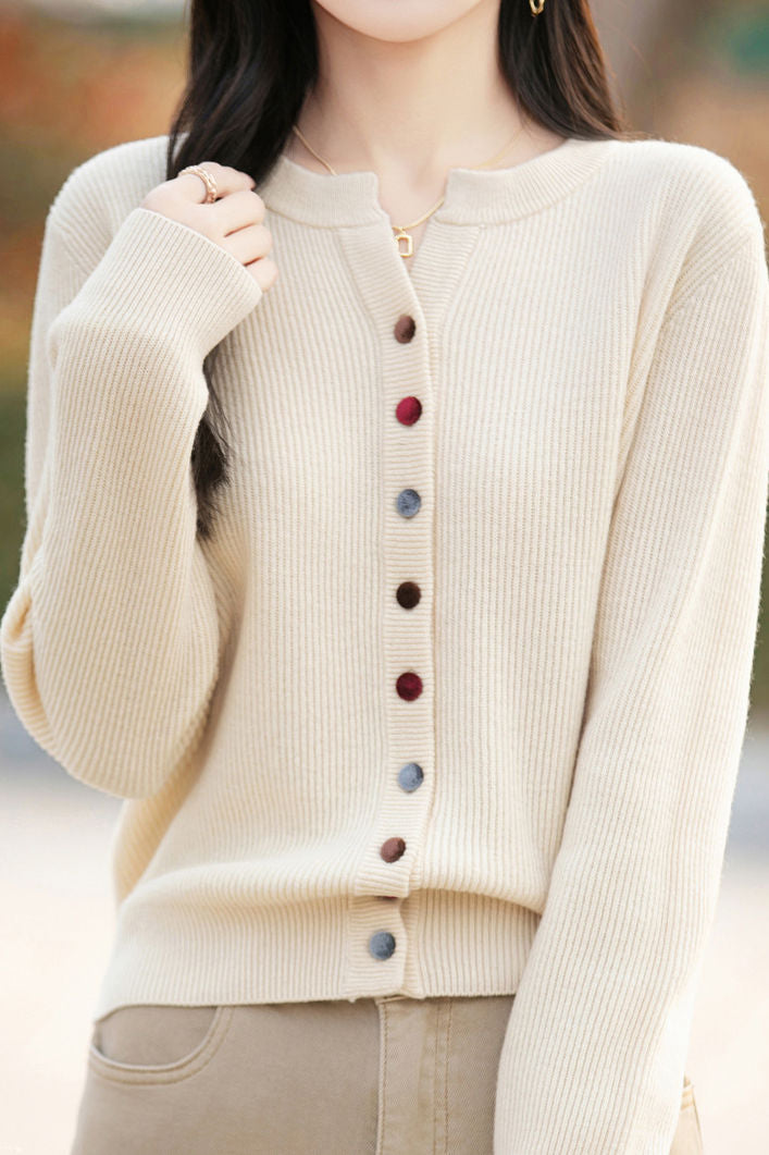 Casual Color-Block Button V-Neck Knitted Cardigan - liwisi