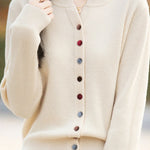 Casual Color-Block Button V-Neck Knitted Cardigan - liwisi