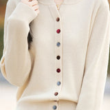 Casual Color-Block Button V-Neck Knitted Cardigan - liwisi