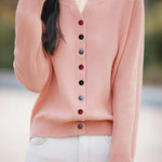 Casual Color-Block Button V-Neck Knitted Cardigan - liwisi