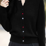 Casual Color-Block Button V-Neck Knitted Cardigan - liwisi