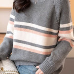 Casual Color-Block Striped Knitted Pullover Sweater - liwisi