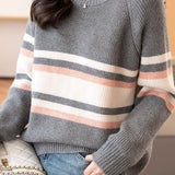 Casual Color-Block Striped Knitted Pullover Sweater - liwisi