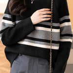 Casual Color-Block Striped Knitted Pullover Sweater - liwisi