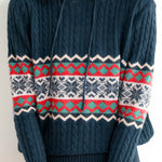 Casual Christmas Snowflake Ribbed Hooded Sweater - liwisi